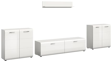 xonox.home – Wohnkombination Ice 350x160x41 cm in Front weiß Hochglanz Korpus weiß – Umfangreiche Wohnwand in modernem Look – perfekt für großzügige Wohnbereiche