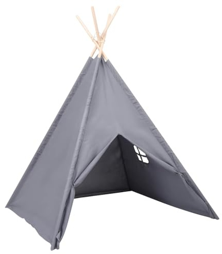 vidaXL Kinder Tipi-Zelt mit Tasche Pfirsichhaut Grau 120x120x150 cm