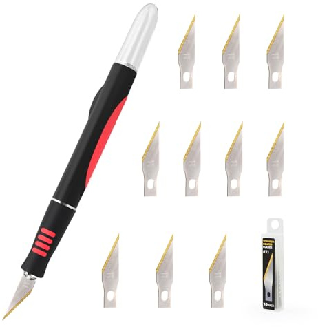 EHDIS Bisturi di Gomma Antiscivolo con 10 Lame di Titanio, Taglierino di Precisione con design antirrotolamento, Bisturi Modellismo per Lavoro Artistico Taglio, Scultura