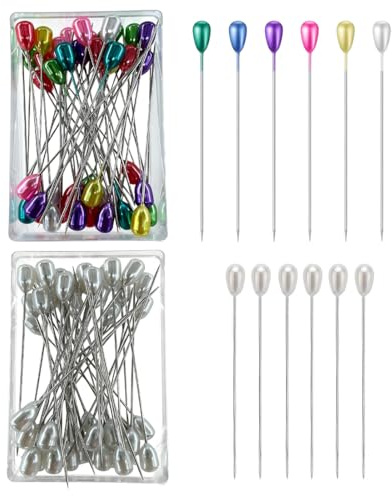 AVUELOI Stecknadeln mit Kopf Groß, 200 Stück, Weiß und farbig, Sewing Pins, Lang Bunte Stecknadel, 55mm Nadeln mit Kopf, Lange Abstecknadeln, für Blumensträuße, Stoffe, Nähen, Schneidern, Näharbeiten