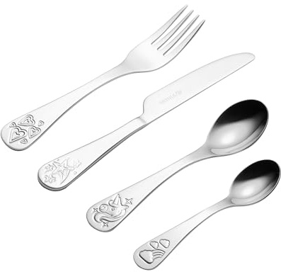 Viners Unicorn Kids 4 Piece Stainless Steel Cutlery Set | Children’s Knife, Fork, Spoon & Teaspoon | Dishwasher Safe 18/0 Steel | Safe Serrated Knife