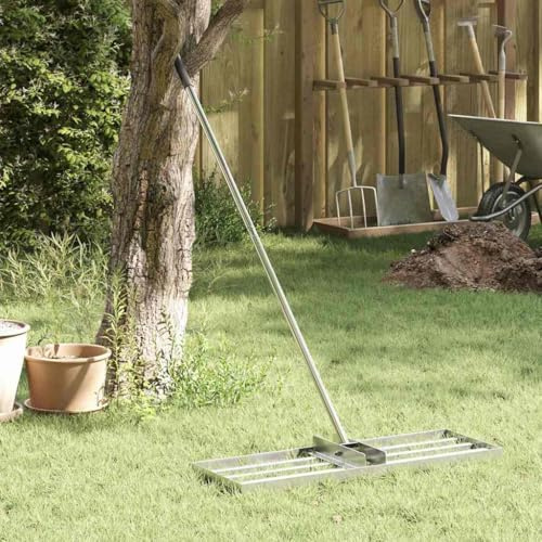Mokuyary Rastrello da giardino argentato, 75 x 25 x 200 cm, in acciaio inossidabile, rastrello da giardinaggio per lavori a terra