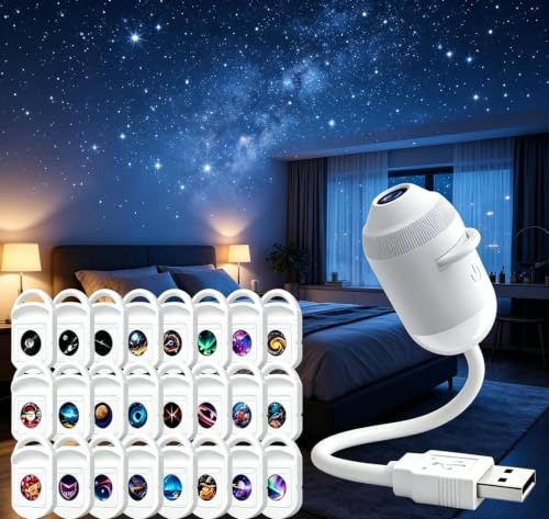 Nattlampa med HD 5D Galaxy Stjärnprojektor 2 i 1 Holografisk lampa med 3/6/12/24 projektionsfilmer, justerbar 360°, USB-matning, för barnrum
