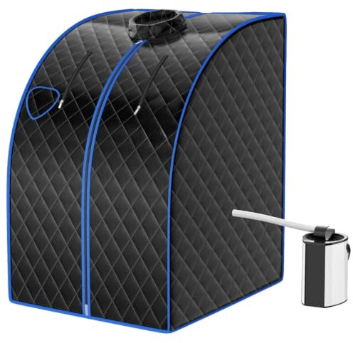 Helloshop26 Cabina per sauna portatile pieghevole 78 x 87 x 101 cm con telecomando 9 livelli di temperatura atmosfera accogliente in alluminio nero 20_0010959