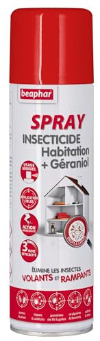 Beaphar – Spray insecticide habitation – Tue les insectes volants, rampants, les œufs et larves – Pour traiter des zones ciblées – Action longue durée jusqu'à 3 mois – Flacon 500ml