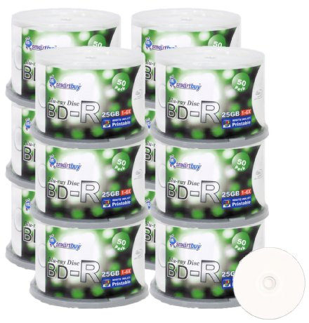 Smartbuy 25gb 6X Bd-r Blu-ray Single Layer White Inkjet Printable Blank Data Recordable Disc Spindle (600-Disc)