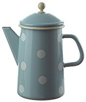 Münder Emaille - Kaffeekanne, Teekanne - 1,6 Liter - Hellblau mit weißen Punkten - nostalgisch
