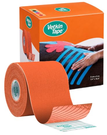 VETKIN VetkinTape Kinesiologie Tape für Tiere - Orange (6cm*5m) | 1 Rolle Kinesiotape für Pferde und Hunde | Latexfrei und TÜV-zertifiziertes Kinesiotapes | 25%+ stärkere Acryl-Klebeschicht