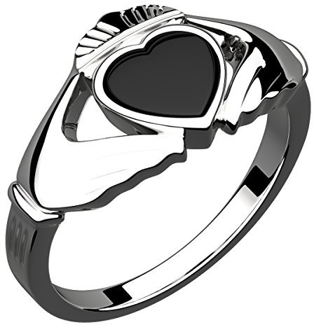 GWG Jewellery Sterlingsilber Claddagh Ring Ungewöhnliches schwarzes Emaille Herz – 10 in Geschenkbox für Frauen