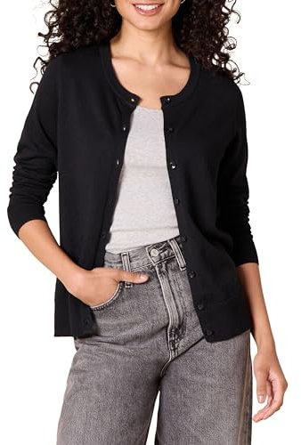 Amazon Essentials Gilet Col Rond Léger (Grandes Tailles Disponibles) Femme, Noir, S