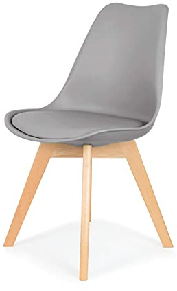 IHANA Dining Chair with Comfortable Pad Seat & Solid Beech Wooden Legs for Mid Century Modern Dining Room Living Room Bedroom Kitchen & Lounge (Grey Colour x 1)
