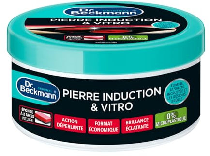 Dr. Beckmann - Pierre Induction et Vitrocéramiques 250g - Nettoyant Plaque Induction Au Charbon Actif - Nettoyant Plaque Vitrocéramique Qui Élimine Les Saletés Tenaces - Brilance Éclatante - Lot de 3