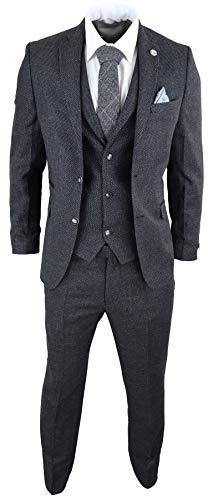 TruClothing.com Herrenanzug 3 Teilig Schwarz Tweed Design Blinders Klassisch