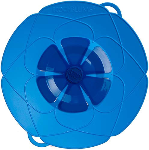 Kochblume - das Original vom Erfinder Armin Harecker - blau - M 25,5 cm (für Topfgröße Ø 14-20 cm) Set mit Microfasertuch!