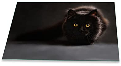 decorwelt Herdabdeckplatte Ceranfeld 80x52 Katze Schwarz Kochplatten Glas Induktion Deko