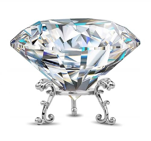 Large Crystal Diamond Paperweight with Stand Jewels Wedding Decorations Centerpieces Home Decor 3.93 inch (Clear 100mm)
