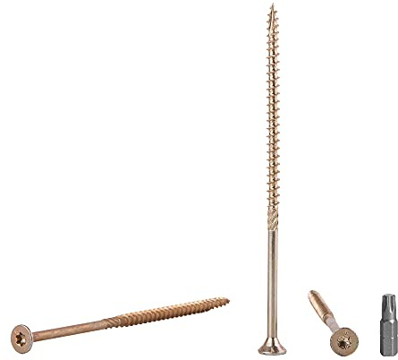 Paquete de 80 unidades. Tornillos para madera de acero galvanizado amarillo de 6 x 160 mm, cabeza Torx, tipo 17, cabeza avellanada, tornillos para aglomerado (80, 6 x 160 mm)