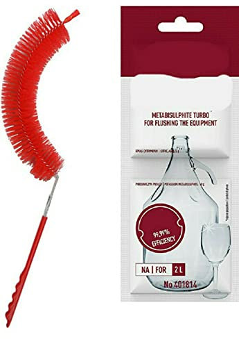 Bürste zum Waschen der Weinballons +Schwefelpulver zum Schwefeln (desinfizieren) Ballonbürste Flaschenbürste Reinigungsbürste