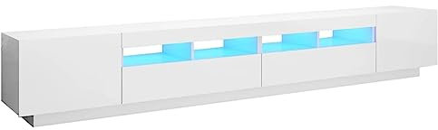 vidaXL TV Schrank mit LED-Leuchten Lowboard Sideboard Fernsehschrank Fernsehtisch TV Möbel Tisch Board HiFi-Schrank Hochglanz-Weiß 260x35x40cm