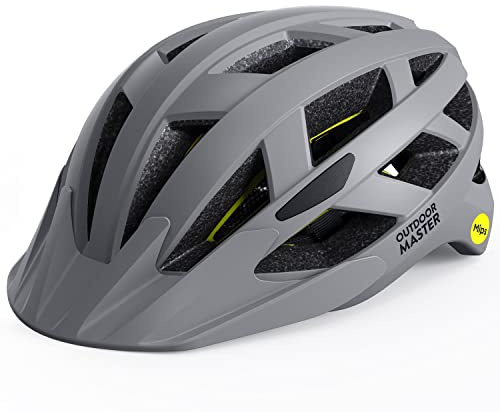 OutdoorMaster Gem Fritid MIPS cykelhjälm – två avtagbara foder och ventilation i flera miljöer – cykelhjälm i berg, motorväg för ungdomar och vuxna (trottoargrå, medium)