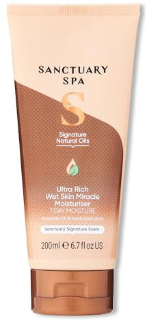 Sanctuary Spa Ultra Rich Wet Skin Miracle Moisturiser, No Mineral Oil, Cruelty Free and Vegan In Shower Moisturiser, 200ml, Orange