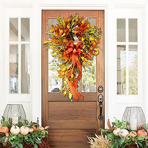 Autumn Wreaths for Front Door - 23.6 inch Fall Door Wreaths with Large bows - Autumn Decorations for Thanksgiving Harvest Halloween Decorations