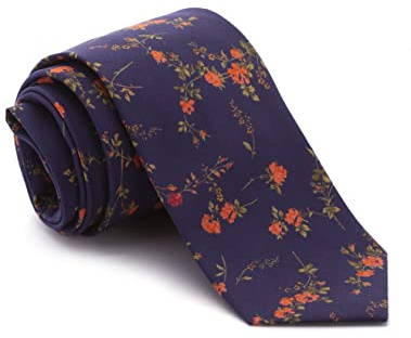 Cencibel Smart Casual Cravate Liberty Elizabeth Bleu Marine Fleurs Orange et Rouge, bleu marine