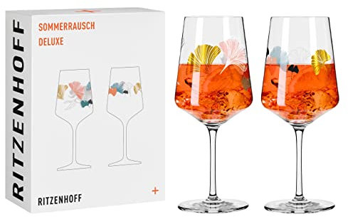 RITZENHOFF 2841018 Set di 2 bicchieri da aperitivo Sprizz 500 ml - Serie Summer Rush Deluxe - con motivo ginko - Made in Germany
