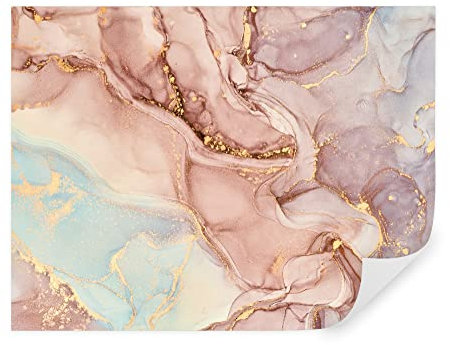 TAPEKO Wallpaper Mural Marble Style 400x280 cm - (8 Stripes) Marble Pink with Golden Highlights, Wallpaper for Living Room, Bedroom, Non-Woven Wallpaper, Wall Mural u71345