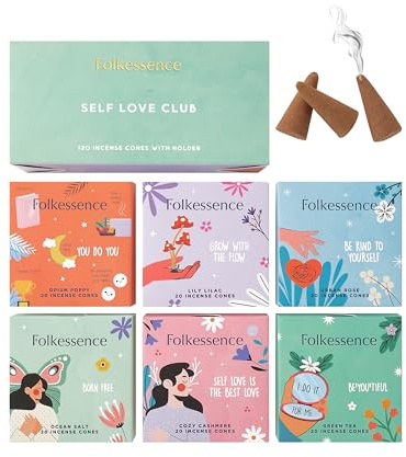 Folkulture Incense Cones (120 Cones) | Set of 6 Premium Insence Cones for Room Fragrance, Aromatherapy Gifts | No Charcoal, Organic, Non Toxic Green Tea, Rose Inscents-Cones