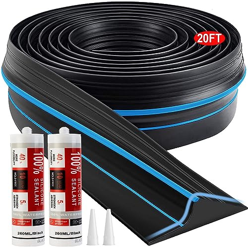 Jin&Bao Universal Garage Door Threshold Seal Strip 20FT Kit, Bottom Waterproof Rubber Weather Stripping Replacement（Blue, 2 Adhesive）
