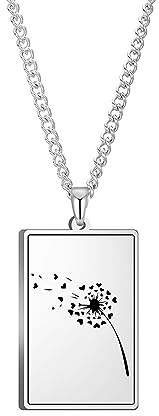 VASSAGO Löwenzahn-Halskette, quadratischer Anhänger, Blumen-Halskette, Edelstahl-Halskette mit Löwenzahn-Wunsch-Halskette für Damen und Herren, Löwenzahn-Schmuck, Geschenke, Edelstahl