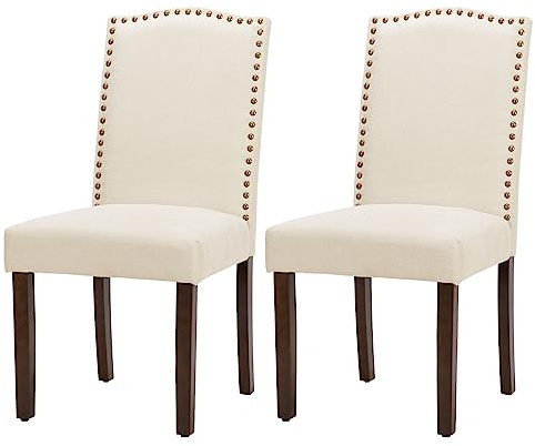 DUMOS Esszimmerstühle 2er Set, Elegant und Schön Modern Stühle Esszimmer, Leinenstoff Gepolstert küchenstühle, Kratzfester Boden Esszimmerstuhl Geeignet für Küche, Wohnzimmer, Schlafzimmer (Beige)