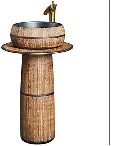 Art Badezimmer-Waschbecken mit vollem Sockel, Standwaschbecken, abgerundetes Waschbecken, Standwaschbecken aus Keramikmaterial, freistehend (3-teiliges Set ohne Wasserhahn)