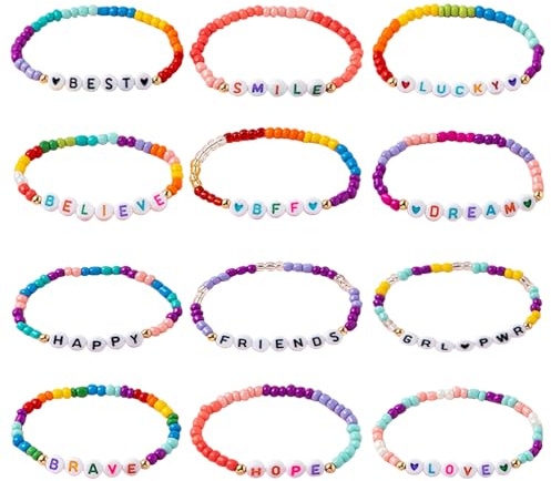 Steemjoey 12 PCS Bracelets Enfant, Perles de Princesse et Élasticité Réglables, Ensembles de Bijoux Bracelet Amitié Cadeaux Anniversaire pour Filles