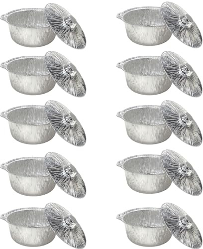 XTEES Pentole usa e getta in alluminio con coperchi, contenitori per alimenti usa e getta, contenitori rotondi in alluminio, da campeggio, con coperchio, per cucinare barbecue (10 pezzi, M)
