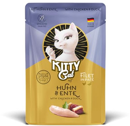 KITTY Cat Filete en paté de Pollo y Pato, 6 x 85 g, Comida húmeda Gourmet para Gatos, la Mejor Comida para Gatos con taurina, Aceite de salmón y mejillón de Labios Verdes, sin Cereales con Mucha