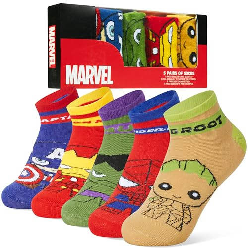 Marvel Chaussettes Garçon et Ados, Lot de 5 Chaussettes Fantaisie, Doux Respirant Socquettes Enfant, Cosy Idee Cadeau (Multicolore, 30-35 EU)