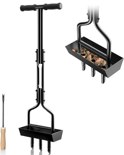 EEIEER Lawn Aerator, Hollow Tine Aerator Lawn Core Aerator with Storage Tray and Garden Tools, T-Handle Grass Aerator Heavy Duty Lawn Scarifier Manual Lawn Aerators for Compacted Soils Lawn Care
