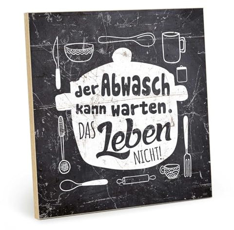 TypeStoff Holzschild mit Spruch – Abwasch – im Vintage-Look mit Zitat als Geschenk und Dekoration zum Thema Hygge und Geniessen - HS-01357