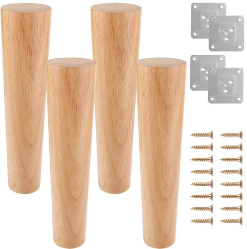 YAYODS 4 Stück Möbelfüße Holz 20cm Schräg - Tischbeine Möbelfüsse Holz - Robuste Möbelbeine mit Montageplatten und Schrauben - Schwerlaste Schrankfüße für Sofa, Bett, Schrank, Tisch