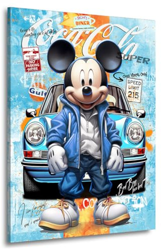 Kunstgestalten24 | Pop Art Auto Wandbild Micky Porsche | Leinwandbild mit Echtholz-Keilrahmen | Wandbild Gemälde Kunst Art | Hochwertige Kunstdrucke | XXL Bilder auf Leinwand | 60x80x4cm