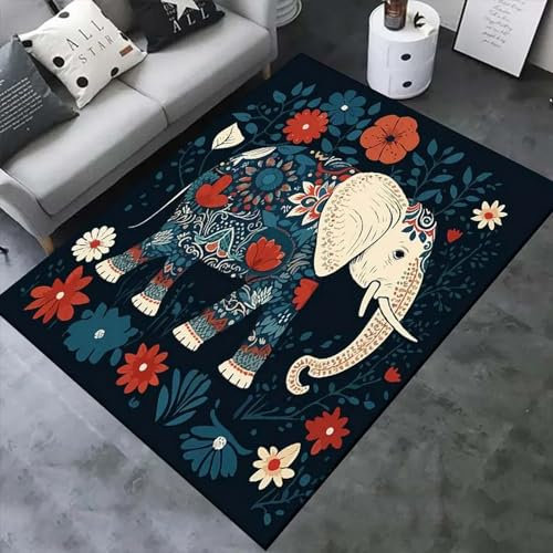 Abstrakte Tiere Elefant Pflanzen Blumen Teppich Kinderteppich Wohnzimmerteppich Schlafzimmerteppich 3D-Gedruckter Superweicher Flanellteppich 180 X 280 Cm / 70.86 X 110.23 - Polyester-Soft-To -6E4B7