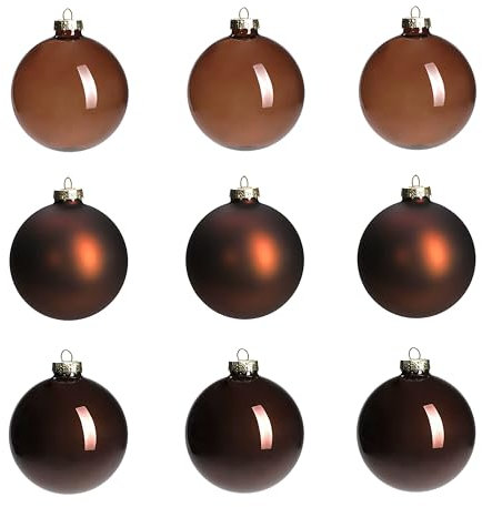 AOMOONOA Brown Glass Christmas Ball Ornaments for Xmas Tree, 3.15” Christmas Hanging Ornaments Set of 9 Xmas Baubles for Holiday Party Decorations Gifts
