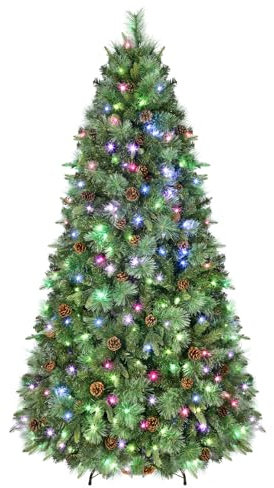 SHareconn Künstlicher Weihnachtsbaum 210 CM mit Beleuchtung,Weihnachtsbaum Künstlich mit 2130 Spitzen, Dichte Zweige,470 Beleuchtung,Metallständer und Fernbedienung, Weihnachtsdekorationen für Zuhause