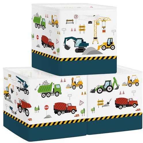 Clastyle Set di 3 Cubi Portaoggetti Ripiegabili Automobili Kallax Contenitori Maniglia per Scaffale Scatole Portaoggetti Genitore per Libro Giochi,Veicolo Costruzione,30x30x30 cm