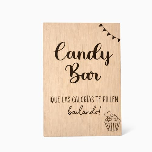 Lulamuk Carteles Rincones Boda (Candy Bar, en Recuerdo...) | Decoración Boda para Mesa Dulce, Candy Bar | 26 x 17 cm | Cartel Boda en Madera