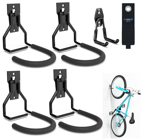 3-H Fahrradhalterung, 4 Stück Fahrradhalter Wand, Fahrrad Wandhalterung Vertikal, Fahrradhaken Fahrradaufhängung, Wandhaken Schwerlast, Platzsparend Fahrradwandhalterungen für Garage Fahrradgeschäfte