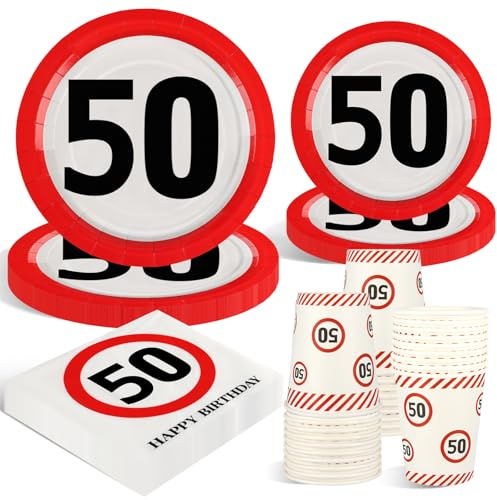 WenmthG 50. Geburtstag Deko Männer Frauen Servietten Pappteller - Verkehrsschild 50 Geburtstag Partygeschirr - 100 Stück Tischdeko 50. Geburtstag
