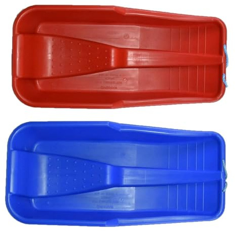 Easy Shopping Heavy Duty Colour Large Adults Kids Children Snow Sledges Toboggan Sledge Red Blue Pink Black With Rope Sled Play Snow Ice (Red & Blue)